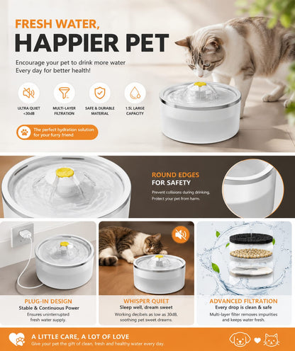2.5L Automatic Cat Water Fountain – USB Pet Drinking Fountain with Circulating Filter & Ultra-Quiet Pump